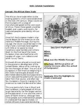 Preview of African Slave Trade Background Reading with Questions