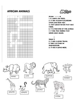 African animal crossword by ZOUHIRE CHIHAB TPT