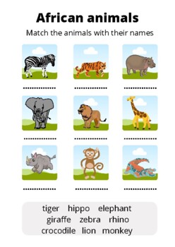 Preview of African animals matching writing task