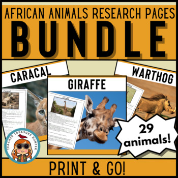 Preview of African animals reading and writing pages bundle with 29 nonfiction articles