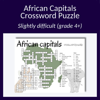 Preview of African capitals crossword puzzle: Test your knowledge of Africa! Grade 4+