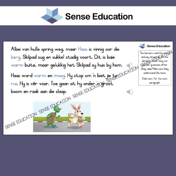 Preview of Afrikaans First Additional Language - Haas en skilpad : Reading, comprehension