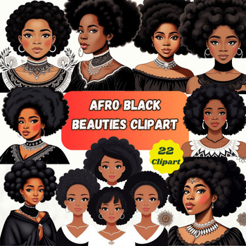 Preview of Afro Black Beauties Clipart - black history month - Black Woman Clipart