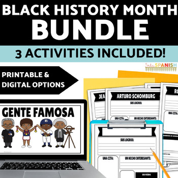 Preview of Afro Latinos Famosos Black History Month in Spanish Class Activities Bundle