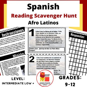 Preview of Afro Latinos Reading Comprehension Scavenger Hunt Mystery Black History Month
