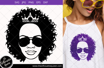 Afro Woman svg with Curly Bob natural hair, sunglasses and crown