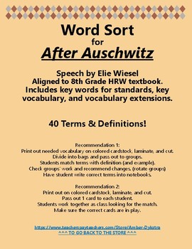 Preview of After Auchwitz Vocabulary Word Sort