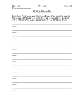 After Christmas Break Writing Warm Up by Lindsay Smith | TpT