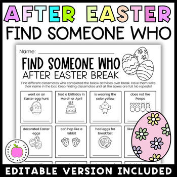 Preview of After Easter Break Activity | Find Someone Who Editable