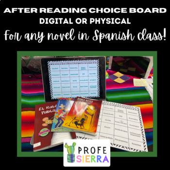 Preview of After Reading Novel Activity Choice Board - For any novel! (Novice-Intermediate)