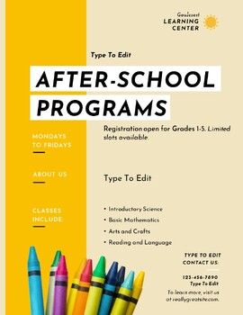 Preview of After School Art Classes Care (4) Flyers - Customize your Flyer - Ready to Edit