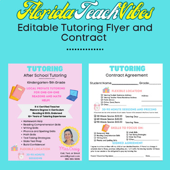 Preview of After School Tutoring Editable Flyer and Contract