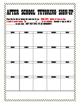Preview of After School Tutoring Sign Up Sheet
