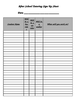 Preview of After School Tutoring Sign-Up Sheet