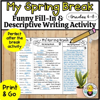 Preview of After Spring Break  Writing Activity: Funny Fill-In & Descriptive Writing