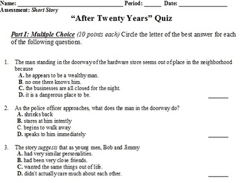 After Twenty Years By O Henry Quiz By Writertogo Tpt