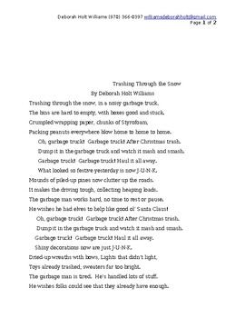 Preview of After the holidays--TRASHING THROUGH THE SNOW, a fun poem/song
