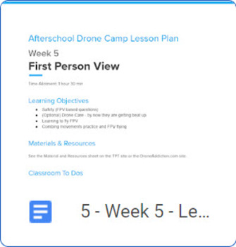 Preview of Afterschool Drone Camp Lesson Plan Week 5  First Person View