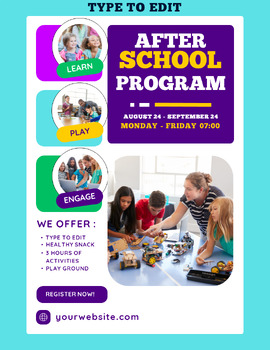Preview of Afterschool Program Homework Flyers (6) Fully Customize your Flyer Ready to Edit