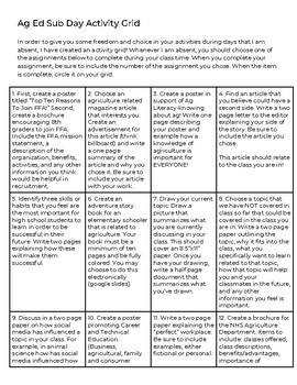 Preview of Ag Ed Activity Grid
