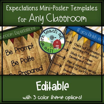 Preview of Classroom Expectations Mini Poster EDITABLE Template