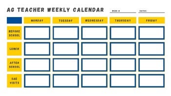 Preview of Agriculture (Ag) Teacher Weekly Calendar or Planner