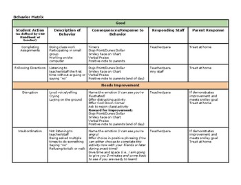 Preview of Age-appropriate K-5 Behavior Matrix students accountable& clarifies expectations