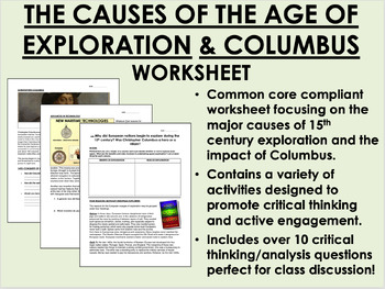 Preview of The Causes of the Age of Exploration & Columbus worksheet - Global/World History