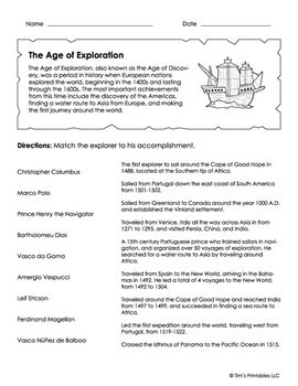Preview of Age of Exploration Matching Worksheet
