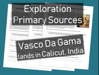 Preview of Age of Exploration Primary Source - Da Gama lands in India (w guiding questions)