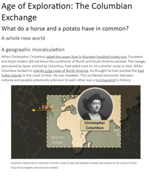 Preview of Age of Exploration The Columbian Exchange WebQuest Assignment