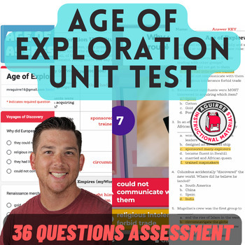 Preview of Age of Exploration Unit Assessment - 36 Questions - Study Guide - Review Game