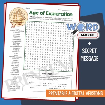 Preview of Age of Exploration Word Search Puzzle Activity Vocabulary Worksheet