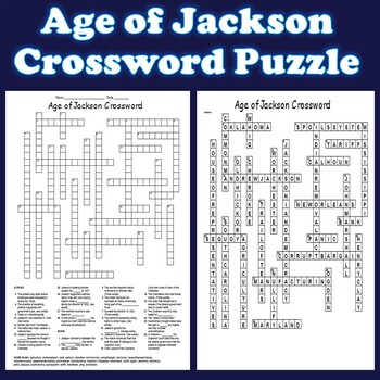 Age of Jackson Crossword by Mr Tillman #39 s Social Studies TpT