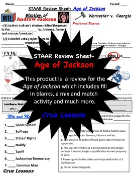 Preview of Age of Jackson, STAAR Review Sheet