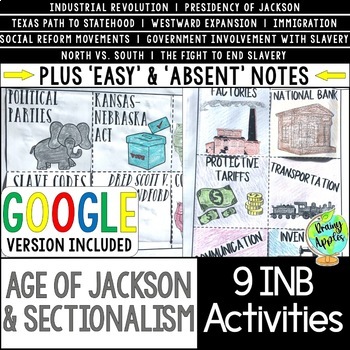 Preview of Age of Jackson & Sectionalism Interactive Notebook Activities, US History INB