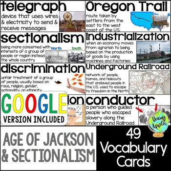 Preview of Age of Jackson & Sectionalism Vocabulary Word Wall Cards - Bulletin Board