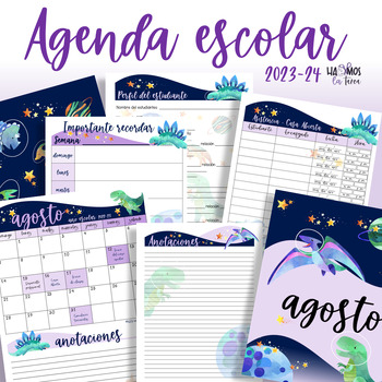 Preview of Agenda Escolar 2023-24  Dino Galáctico