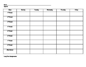 Agenda Sheet for Students by Jane Guglielmo | Teachers Pay Teachers