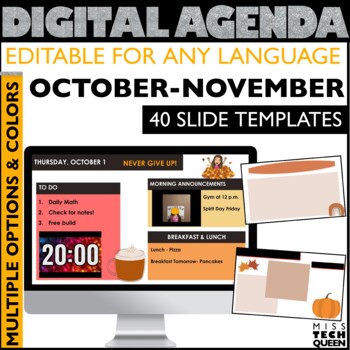 Preview of Agenda Slides Google EDITABLE Daily Schedule Template Fall Morning Meeting