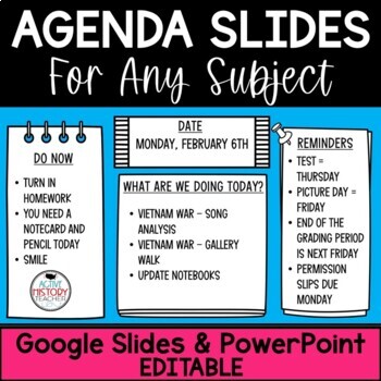 Preview of Agenda Slides for ANY subject EDITABLE PowerPoint and Google Slides