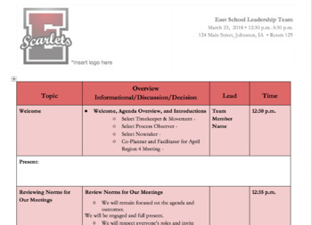 Preview of Agenda for PLCs, team meetings, or school leadership teams