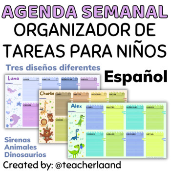 Preview of Agenda semanal para niños Tabla de tareas Organizador para niños Weekly Planner