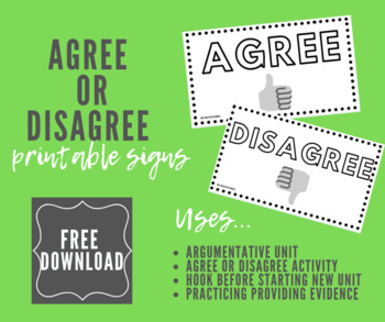 Preview of Agree or Disagree Sign Activities FREEBIE