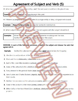 Preview of Subject Verb Agreements & Pronoun Antecedent Agreements Worksheets. HS Grammar
