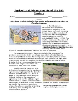 Preview of Agricultural Advancements of the 19th Century: Text, Images, and Assessment