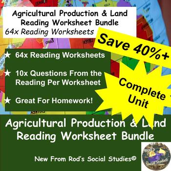 Preview of Agricultural Production & Land Use Unit Reading Worksheet Bundle **Editable**