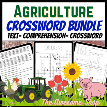 Preview of Agriculture Comprehension, Crossword Bundle for Middle and High Sub Plans