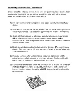 Preview of Agriculture Current Events Choice Board