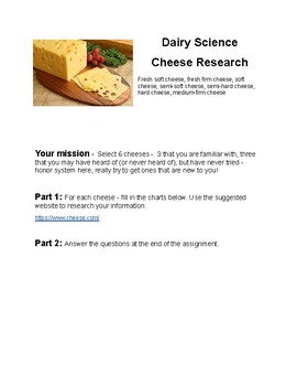 Preview of Agriculture/Foods - Cheese varieties research